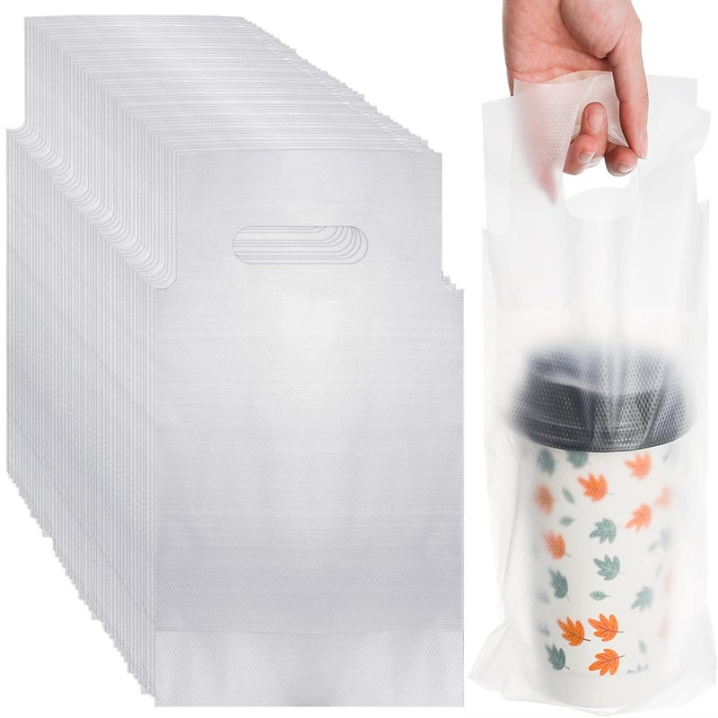 DEAYOU 500 Pack Handle Drinking Poly Bags, Clear Cup Carrier with Handle, Plastic Drink Packaging Bags Cup Holder for Delivery, 6"L x 11"H Take Out Hanging Hole Beverage Carrier for Single Cup, Coffee - Image 1
