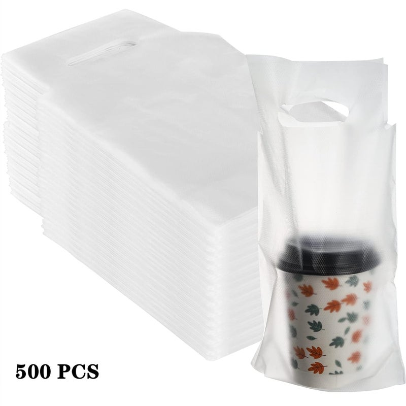 DEAYOU 500 Pack Handle Drinking Poly Bags, Clear Cup Carrier with Handle, Plastic Drink Packaging Bags Cup Holder for Delivery, 6"L x 11"H Take Out Hanging Hole Beverage Carrier for Single Cup, Coffee - Image 3