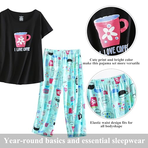 PNAEONG Women Pajama Set Sleepwear Tops with Capri Pants Casual and Fun Prints Pajama Sets I Love Coffee XL - Image 4
