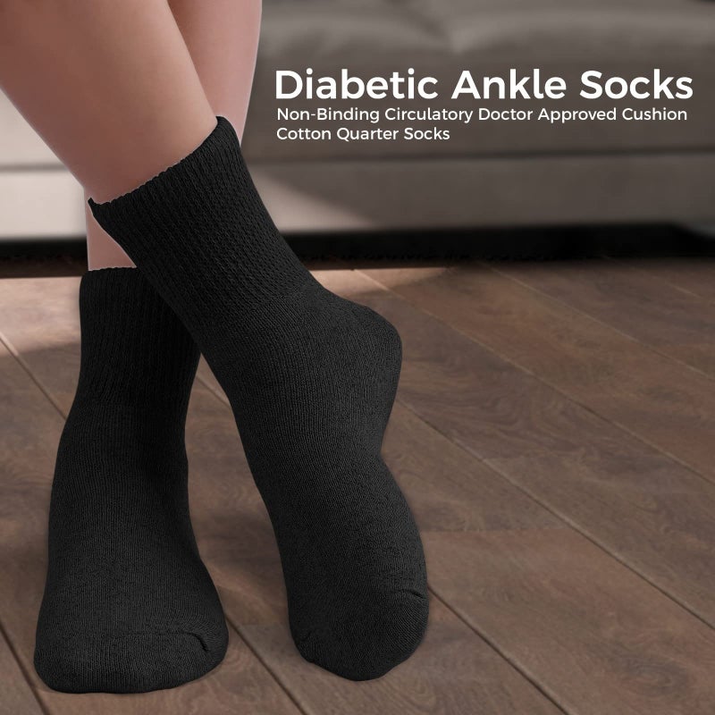 Diamond Star Diabetic Ankle Socks, Non-Binding Circulatory Doctor Approved Cushion Cotton Quarter Socks for Menâ€™s Womenâ€™s (3 Pack Black, Men's 10-13 Shoe Size 7-12) - Image 2