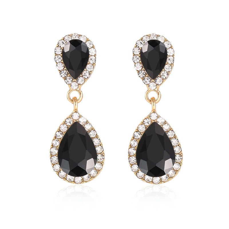 WanBigVa Black Vintage Rhinestone Teardrop Dangle Earrings Dangling Drop Earrings Fancy Crystal and Gold Chandelier Earrings for Women Wedding Bridal Prom - Image 1