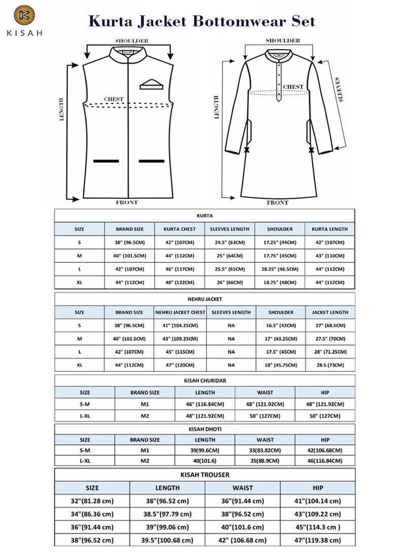 KISAH Men White Floral Kurta with Churidar Jacket, Full Sleaves, Knee Length, Straight, Regular Fit, Mandarin Collar Ethnic wear - Image 2
