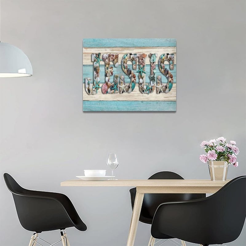 SweetFox Jesus Wall Art with Seashells and Starfish - Image 4