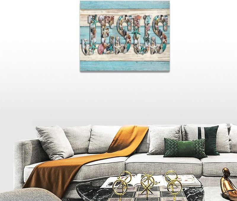 SweetFox Jesus Wall Art with Seashells and Starfish - Image 5