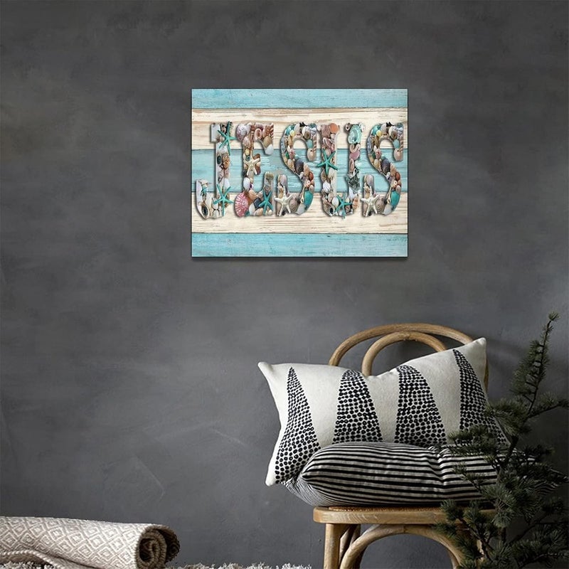 SweetFox Jesus Wall Art with Seashells and Starfish - Image 3