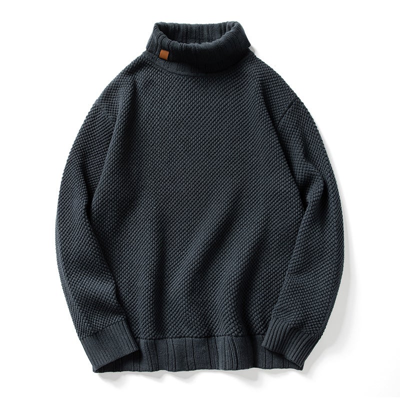 High Collar Loose Vintage Casual Knit Sweater Men Ink color - Image 5