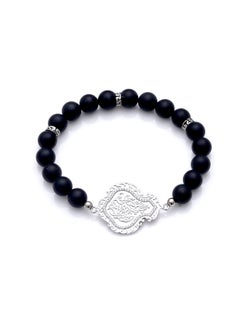Subhati Bracelet with metal Parts and Onyx Stone | 8 MM Beads - 18  - Image 2