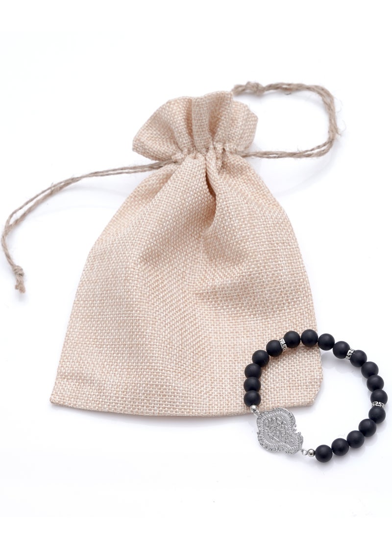Subhati - Bracelet with metal Parts and Onyx Stone | 8 MM Beads - 18 - Image 1