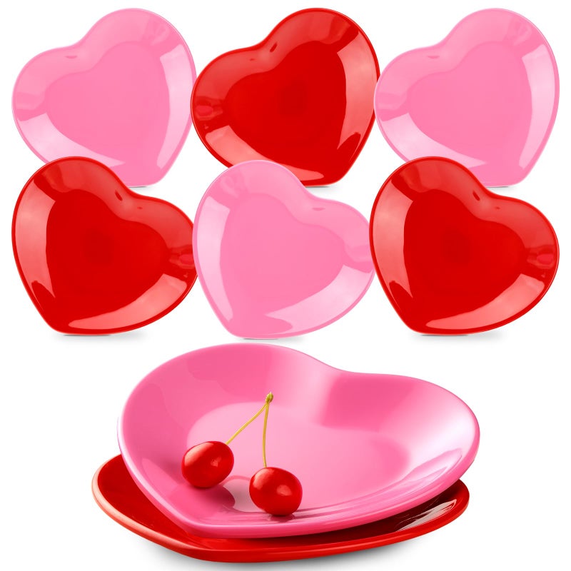 Maxcheck 8 Pcs Ceramic Heart Shaped Plates Valentines Plates 6'' Red Pink Valentines Day Dinnerware Heart Dishes Salad Dinner Plate for Dessert, Appetizer, Salad, Dishwasher Safe - Image 1