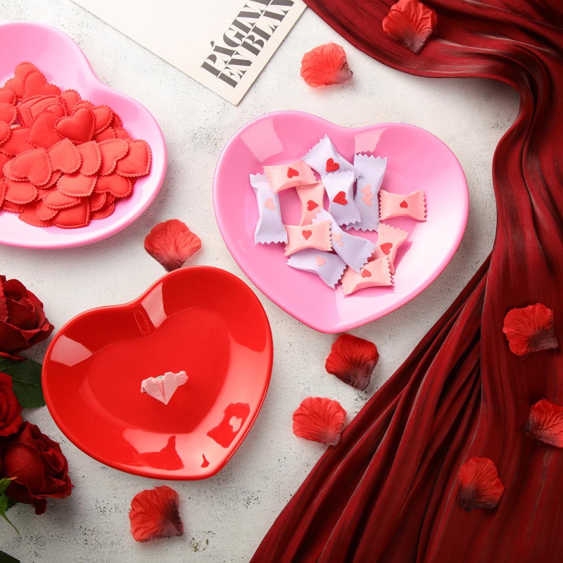 Maxcheck 8 Pcs Ceramic Heart Shaped Plates Valentines Plates 6'' Red Pink Valentines Day Dinnerware Heart Dishes Salad Dinner Plate for Dessert, Appetizer, Salad, Dishwasher Safe - Image 3