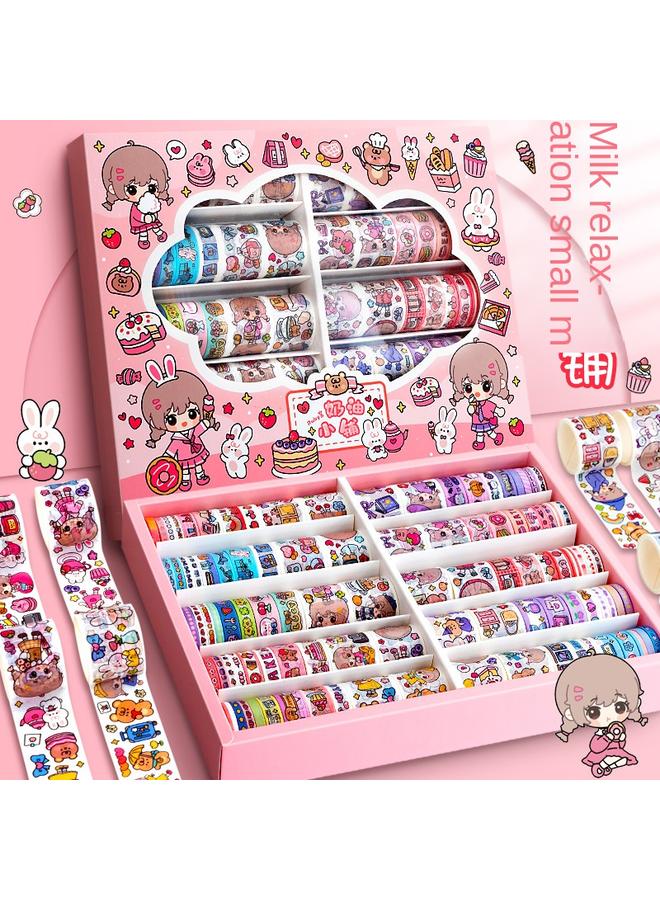 Bluejw 100 Rolls Of Hand Account Stickers And Tape Film Suit Hand Account Books Primary School Students' Hand Account Tools Material And Paper Tape - Image 1