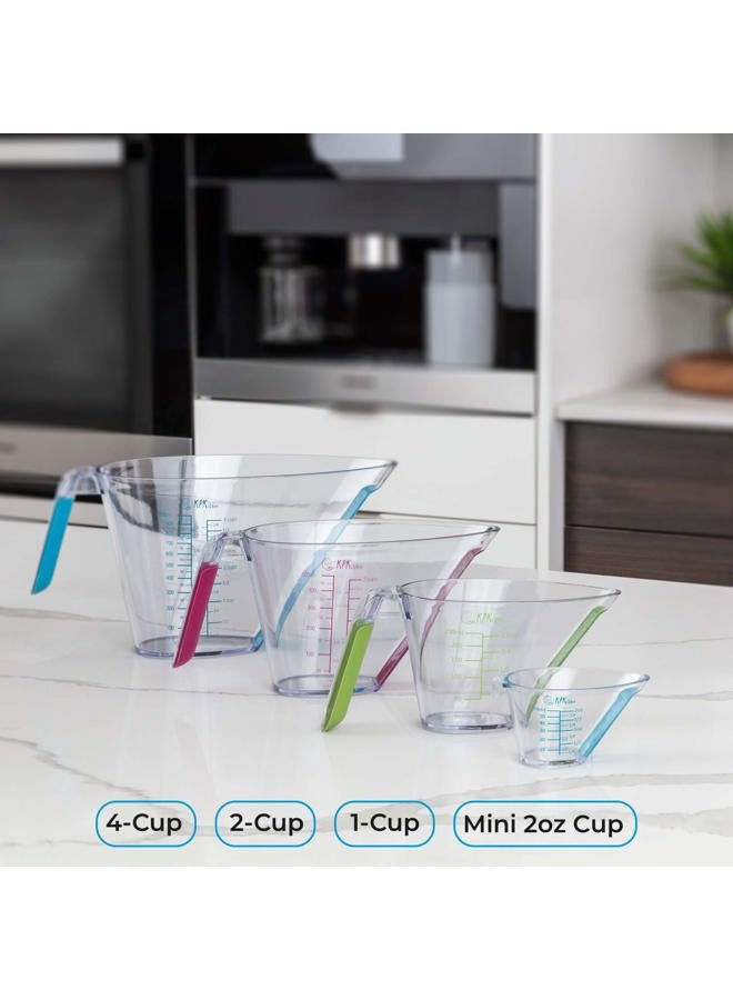 KPKitchen 4-Piece Angled Liquid Measuring Cups Plastic Set - Mini Oz, 1, 2 and 4 Plastic Measuring Cup Sizes - Plastic Measuring Cups For Liquids with ML & Cups Measures - Small & Large Measure Cup - Image 4