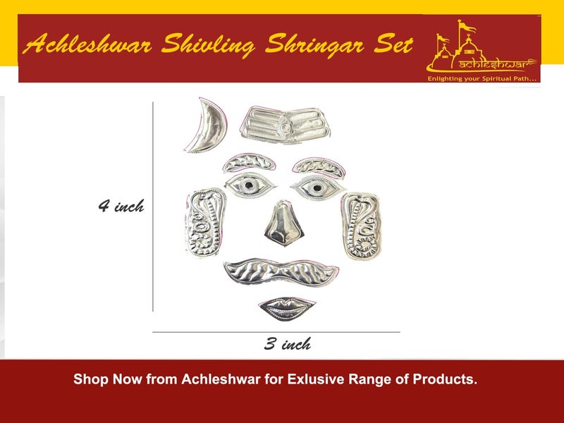Achleshwar German Silver Shivling Shringar Set Shiv Ji Mukharbind 11 Piece Decorative Ornament for Shiva Idol Pooja Silver 4 Inch - Image 2