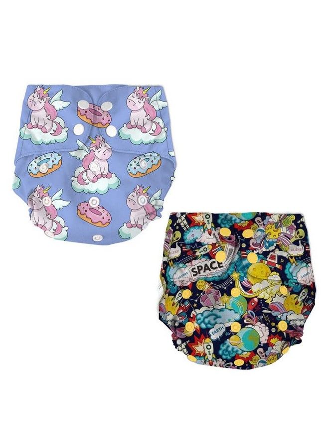 Bumtum 0 To 3 Yrs Baby Freesize Ultrahygiene Waterproof Unicorn & Space Old Extra Soft Cloth Diaper 5Hrs Absorbency ; Washable & Reusable Diaper And Cotton Soaker(Pack Of 2) - Image 2