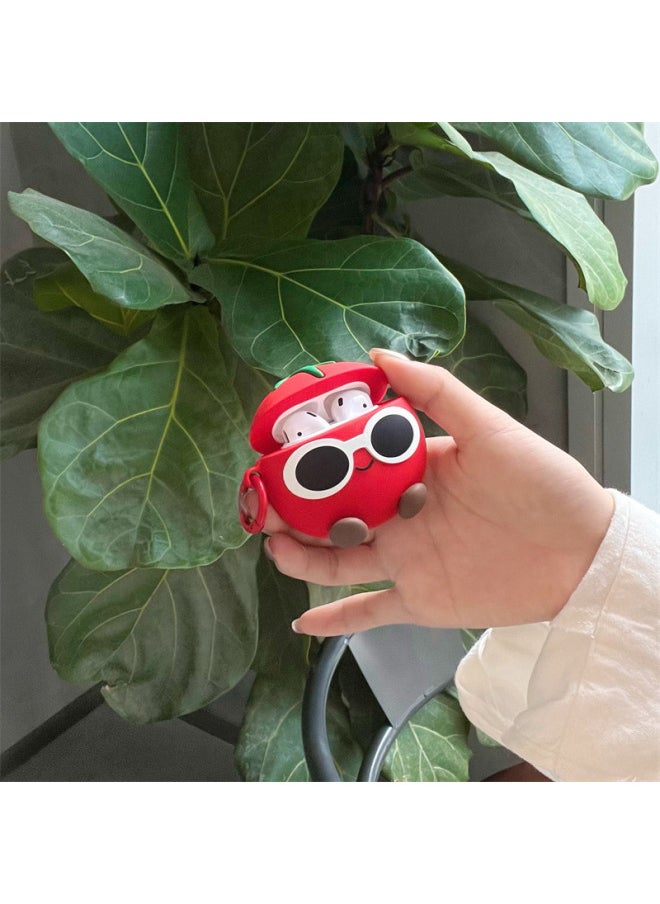 Generic - Three-Dimensional Tomato Suitable For Apple AirPods Pro Bluetooth Wireless Headphone Cover 1/2/3 Generation Silicone Cute Female-Color:Sunglasses Tomatoes + Ring-Applicable Models:Airpods 3rd Generation - Image 1