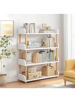 HOOKOR Durku 4-Tier Open Bookshelf -Freestanding Bookcase,Book Shelf Book Rack,Wood Storage Shelves Display Stand with Top Edge and Solid Wood Frame for Living Room,Home Office,Storage Cabinet (White)  - Image 1