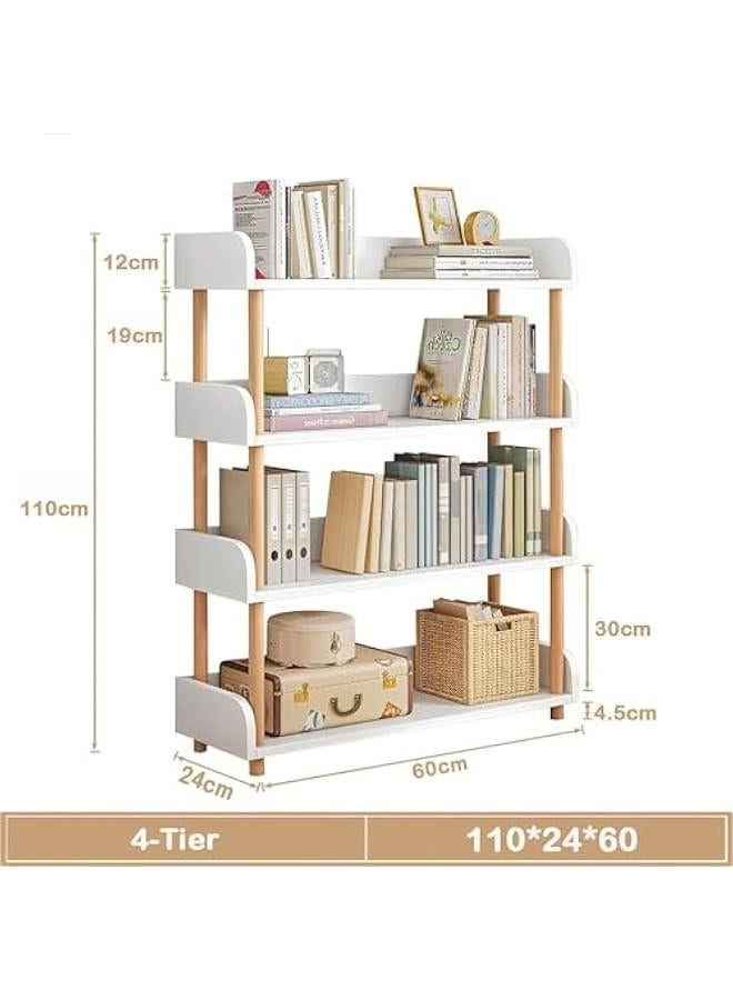 هوكور رف كتب مفتوح من 4 طبقات من دوركو قائم بذاته، رف للكتب، رف للكتب، رفوف تخزين خشبية، حامل عرض مع حافة علوية واطار خشبي صلب لغرفة المعيشة والمكتب المنزلي وخزانة التخزين (ابيض)  - Image 2