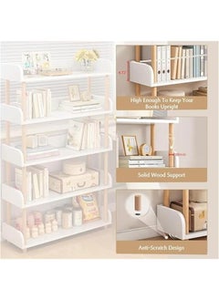 HOOKOR Durku 4-Tier Open Bookshelf -Freestanding Bookcase,Book Shelf Book Rack,Wood Storage Shelves Display Stand with Top Edge and Solid Wood Frame for Living Room,Home Office,Storage Cabinet (White)  - Image 3