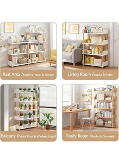 HOOKOR Durku 4-Tier Open Bookshelf -Freestanding Bookcase,Book Shelf Book Rack,Wood Storage Shelves Display Stand with Top Edge and Solid Wood Frame for Living Room,Home Office,Storage Cabinet (White)  - Image 4