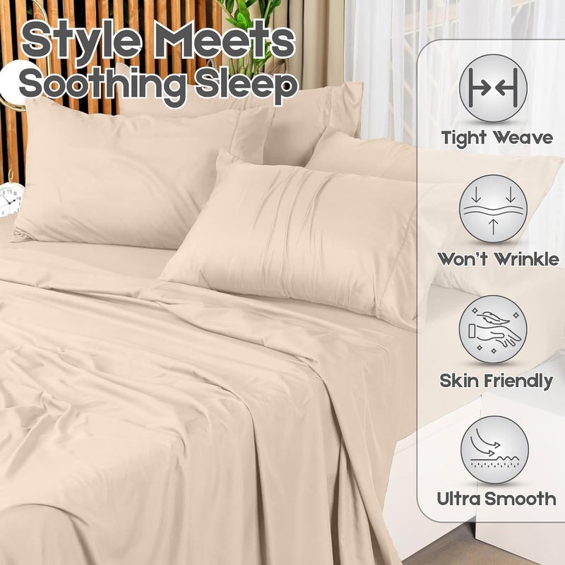 FOAM CRAFT Hotel Quality 4 Piece Bed Sheet Set - Twin Size, 100% Cotton, 300 TC, Beige - Image 5