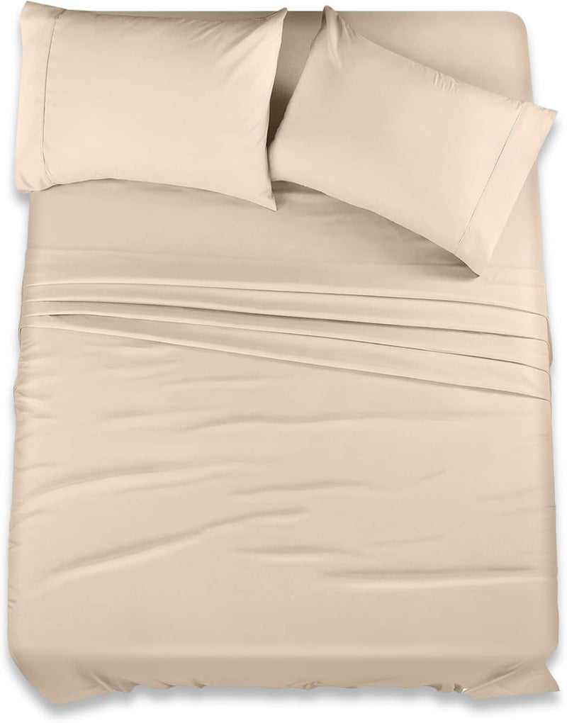 FOAM CRAFT Hotel Quality 4 Piece Bed Sheet Set - Twin Size, 100% Cotton, 300 TC, Beige - Image 1