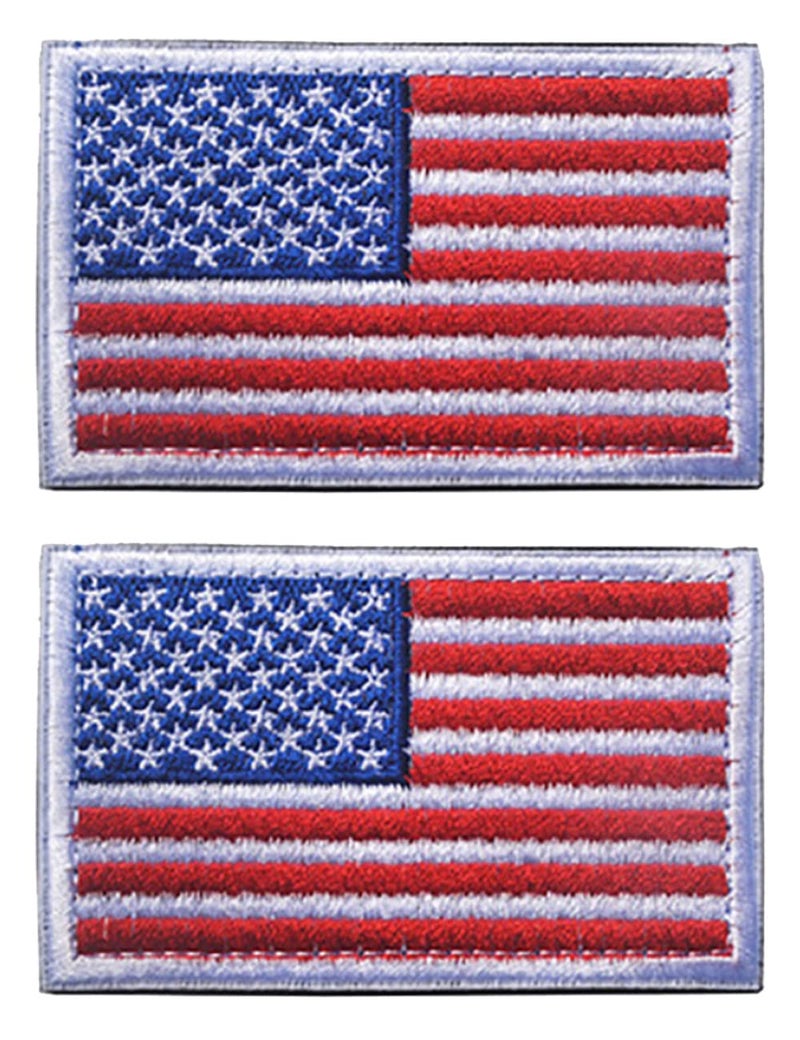 2 PCS AliPlus American Flag Patches Embroidered Tactical Military Morale Patch Applique Fastener Hook and LoopWhite Border