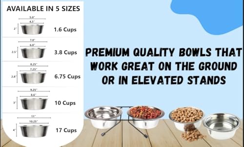 Greendale - 4 Pack - 6.75 Cup Capacity - Stainless Steel Metal Dog Bowls - Perfect for Dog Food and Water. Wrong Size? Click to Look at Our Size Options. - Image 5
