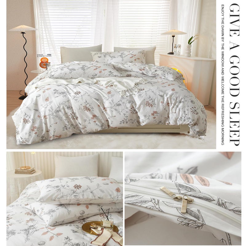 EAVD Vintage Style Garden Floral Duvet Cover Queen Soft Cotton Chic Floral Bedding Set with 2 Pillowcases Aesthetic Spring Botanical Duvet Cover Set for Girls Women - Image 2