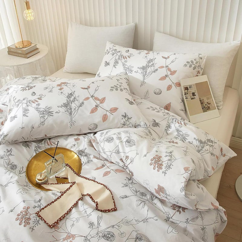 EAVD Vintage Style Garden Floral Duvet Cover Queen Soft Cotton Chic Floral Bedding Set with 2 Pillowcases Aesthetic Spring Botanical Duvet Cover Set for Girls Women - Image 3