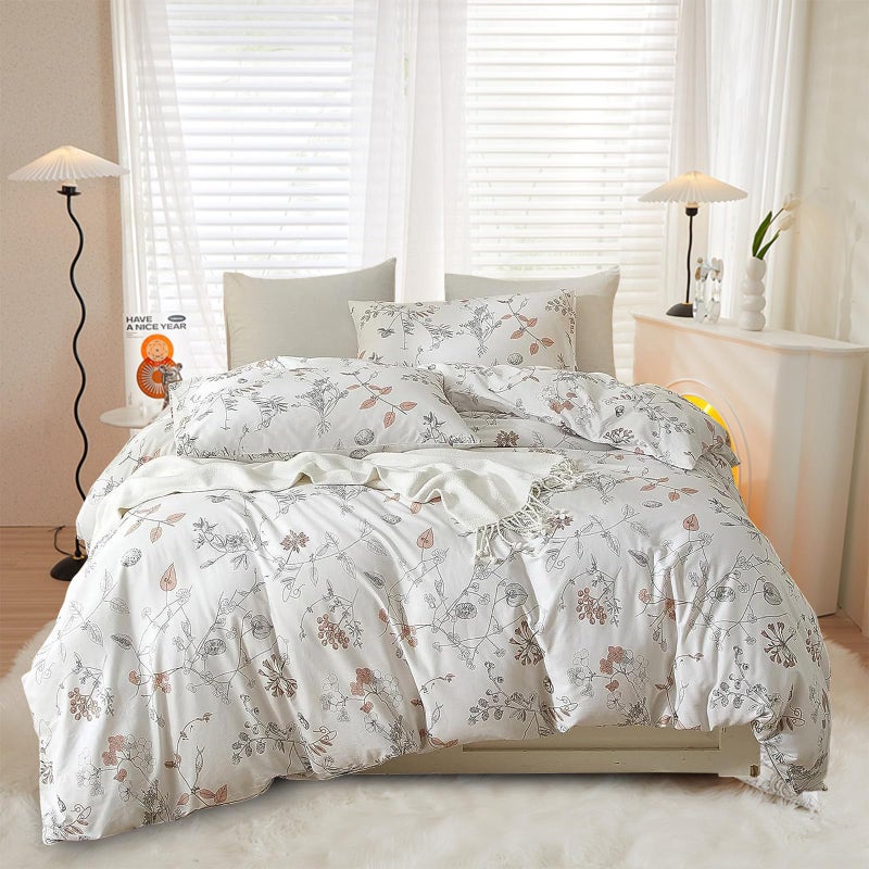 EAVD Vintage Style Garden Floral Duvet Cover Queen Soft Cotton Chic Floral Bedding Set with 2 Pillowcases Aesthetic Spring Botanical Duvet Cover Set for Girls Women - Image 1