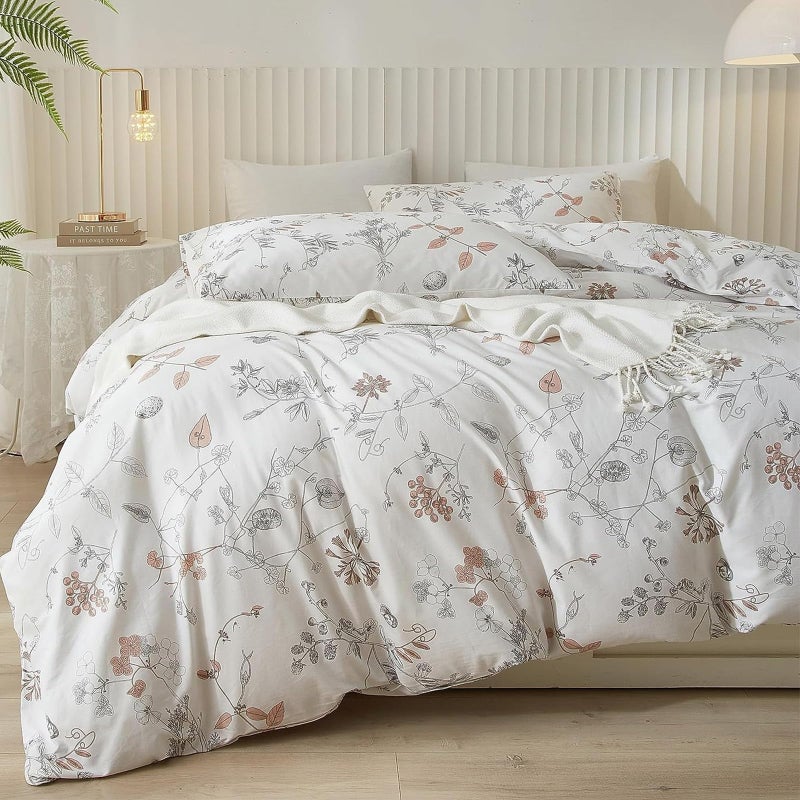 EAVD Vintage Style Garden Floral Duvet Cover Queen Soft Cotton Chic Floral Bedding Set with 2 Pillowcases Aesthetic Spring Botanical Duvet Cover Set for Girls Women - Image 4