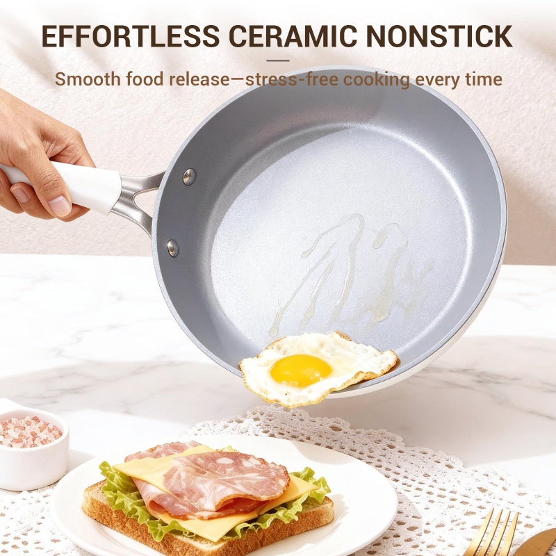 Ammeloo 15-Piece Ribbed Ceramic Cookware Set, Pots and Pans Set Non Stick, Induction Ready, Healthy Non Toxic Kitchen Cooking Set PFAS/PFOA/PTFE-Free, Silicone-wrapped Stay-Cool Handle - Image 3