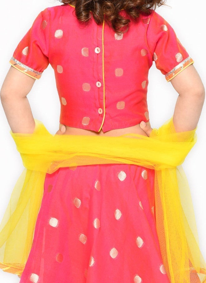 Saka Designs Fuchsia & Yellow Lehenga Choli Set for Girls - Image 5