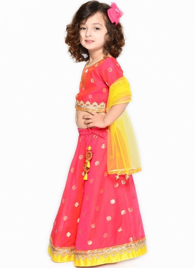 Saka Designs Fuchsia & Yellow Lehenga Choli Set for Girls - Image 3
