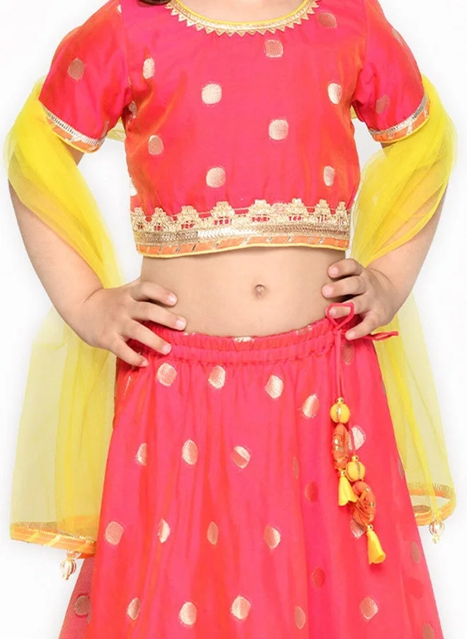 Saka Designs Fuchsia & Yellow Lehenga Choli Set for Girls