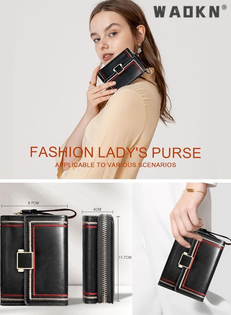 WAOKN Women's Selected RFID Blocking Short Leather Clutch, Compact Folding Accordion Wallet with Elegant Bifold Design, Easily Storing Credit Cards and Cash, Essential for a Stylish Life（Black）  - Image 4