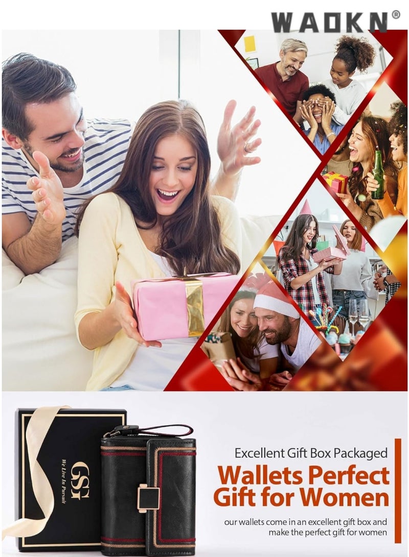 WAOKN Women's Selected RFID Blocking Short Leather Clutch, Compact Folding Accordion Wallet with Elegant Bifold Design, Easily Storing Credit Cards and Cash, Essential for a Stylish Life（Black）  - Image 5