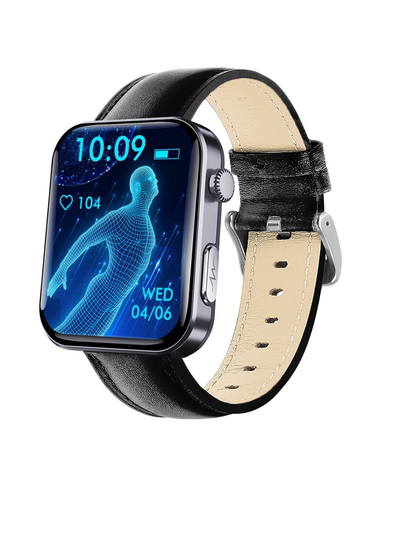 Smart Health Watch, Magnetic Charging Activity Tracker Watch, Full Touch IPS Display Android Smart Watch, Sturdy And Durable Health Monitoring Watch, (1pc, Black, Leather Strap)  - Image 1