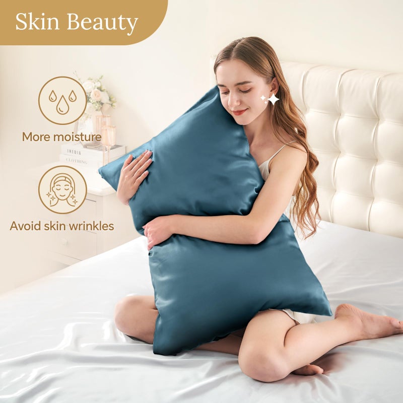 Infiixso Silk Pillow Cases 2 Pack Standard Size  Ultra Smooth & Soft Mulberry Silk Pillow Case For Hair And Skin  Breathable Cooling Silk Pillowcase With Hidden Zipper (Bluesteel  20X26 Inches) - Image 3