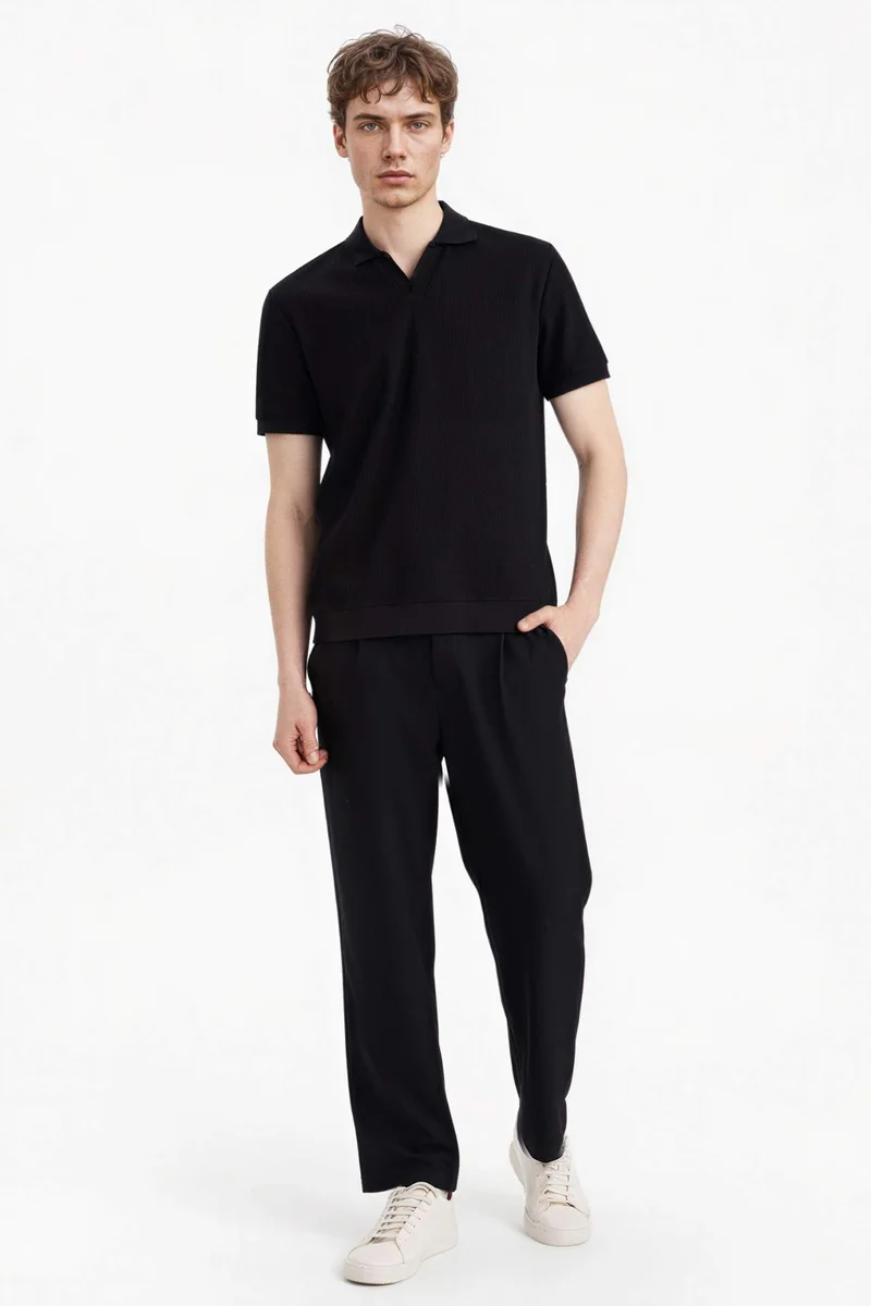 ديفاكتو Regular Fit Pleated Polo T-Shirt