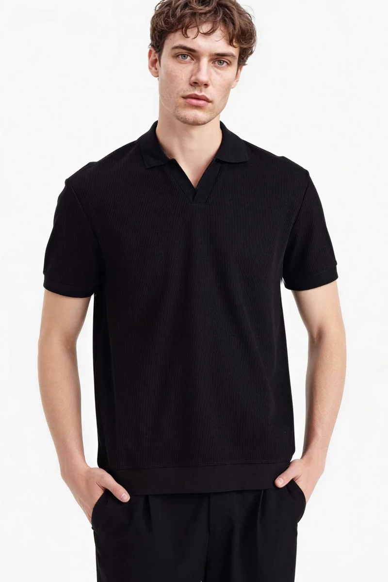ديفاكتو Regular Fit Pleated Polo T-Shirt
