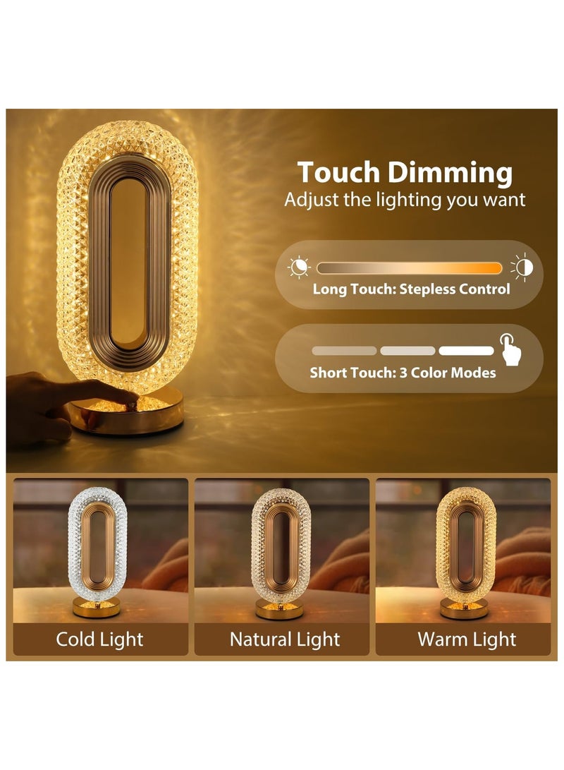 Hihonor Oval Table Lamp, Stepless Dimmable Touch Lamp with 3 Colors, Rechargeable Night Light with USB Port, Crystal Modern Oval Light Bedside Lamp for Nightstand Desk Bedroom Living Room Home Decor  - Image 3