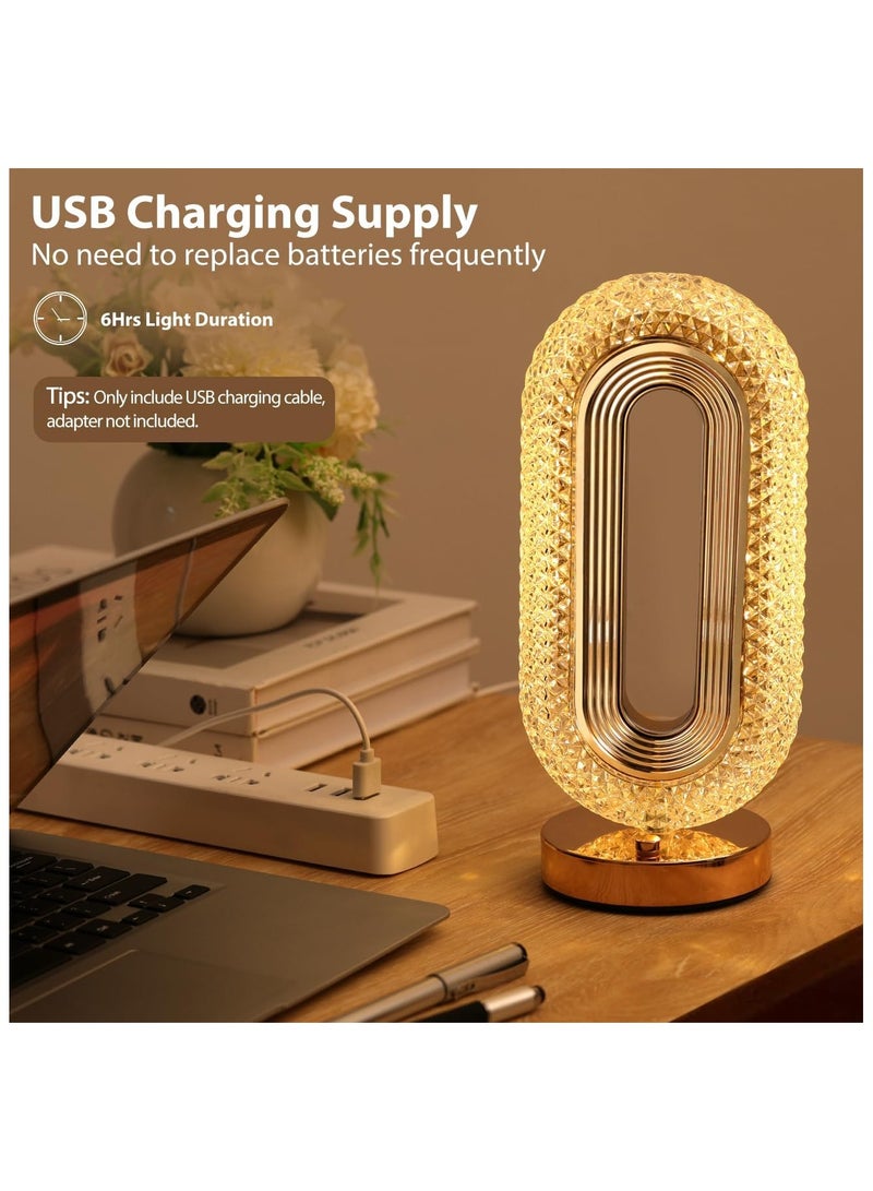 Hihonor Oval Table Lamp, Stepless Dimmable Touch Lamp with 3 Colors, Rechargeable Night Light with USB Port, Crystal Modern Oval Light Bedside Lamp for Nightstand Desk Bedroom Living Room Home Decor  - Image 4