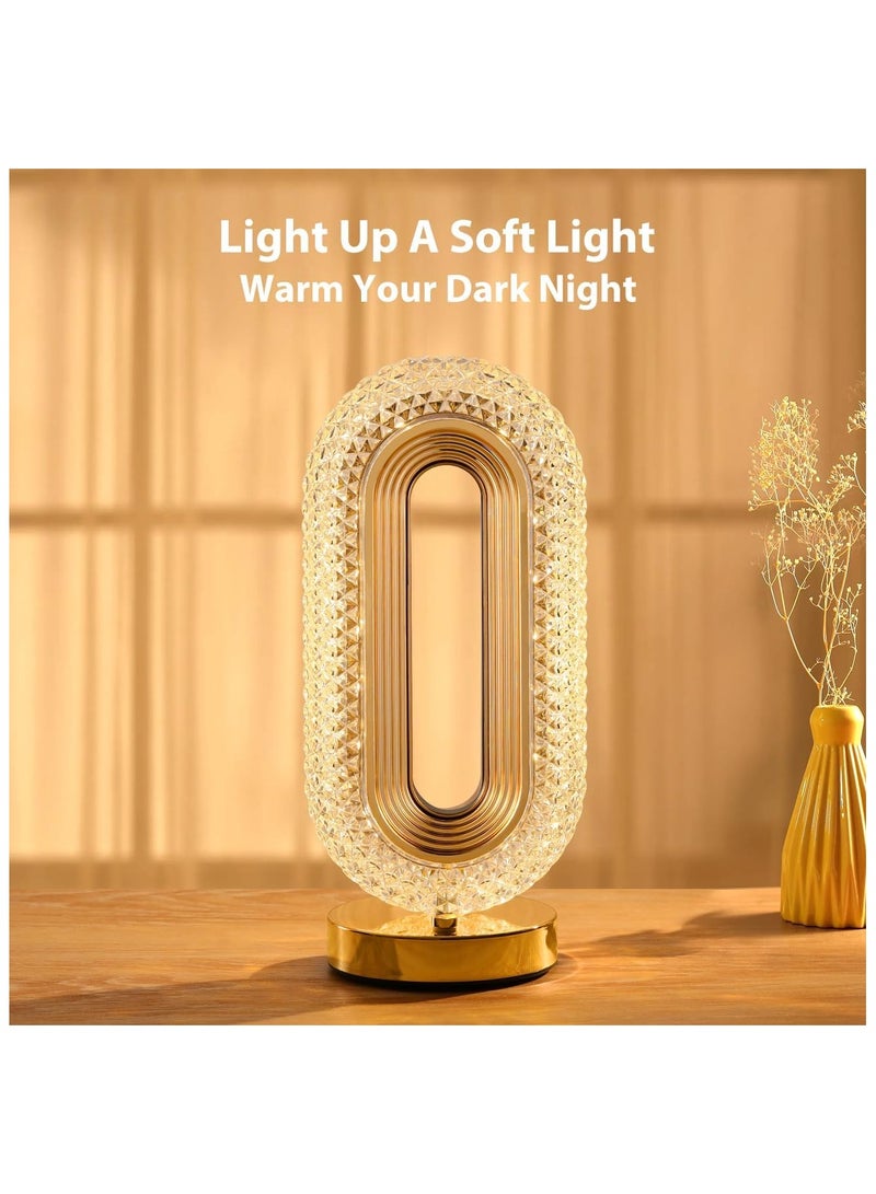 Hihonor Oval Table Lamp, Stepless Dimmable Touch Lamp with 3 Colors, Rechargeable Night Light with USB Port, Crystal Modern Oval Light Bedside Lamp for Nightstand Desk Bedroom Living Room Home Decor  - Image 2