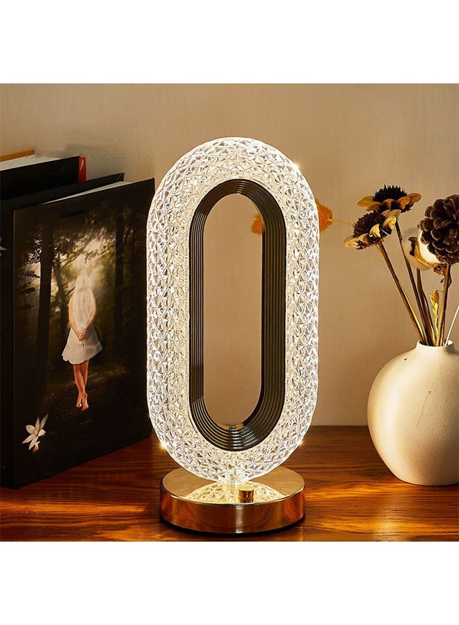 Hihonor Oval Table Lamp, Stepless Dimmable Touch Lamp with 3 Colors, Rechargeable Night Light with USB Port, Crystal Modern Oval Light Bedside Lamp for Nightstand Desk Bedroom Living Room Home Decor  - Image 1