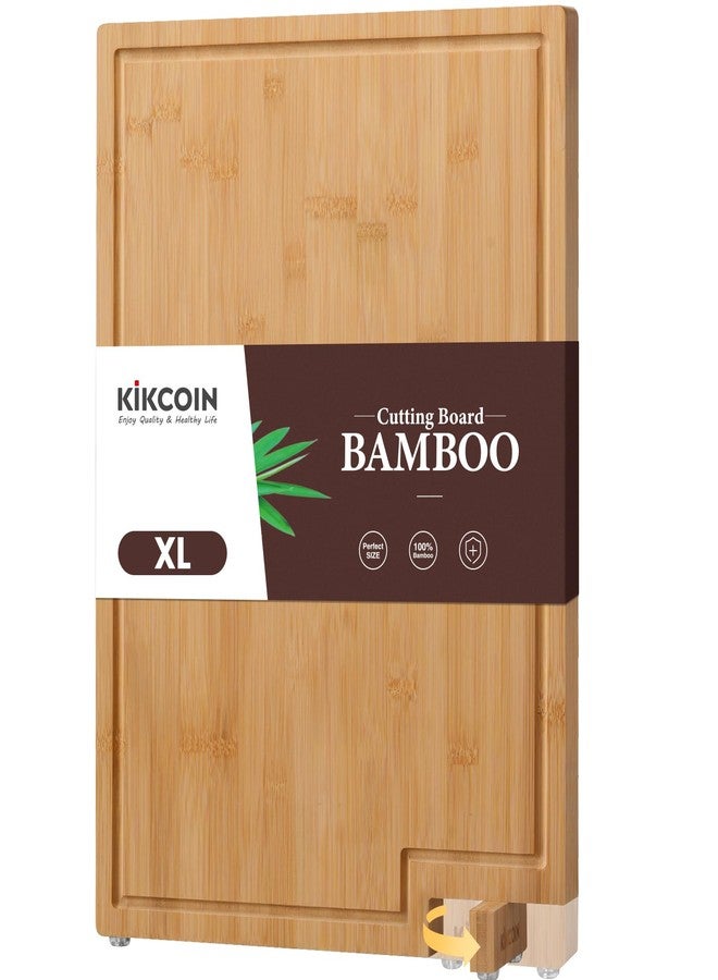 Kikcoin Bamboo Cutting Boards for Kitchen, Extra Large Wood Cutting Board with Rotating Kickstand & Juice Groove, Wooden Chopping Board for Meats Veges Fruits, Heavy Duty Serving Tray, 17 x 11.3 inch - Image 1