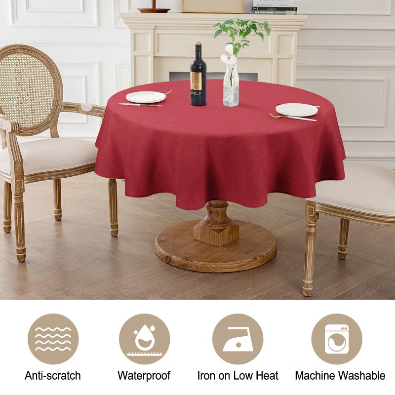 AUSSPVOCT Textured Tablecloth Round 60 Inch Waterproof Spill-Proof Wipeable Table Cloth Wrinkle Free Circle Dining Table Cover for Birthday Farmhouse Outdoor Party Tablecloths up to 44'' Dia Tables - Image 3
