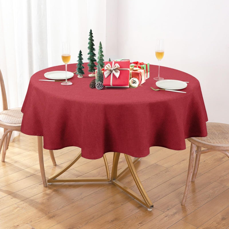 AUSSPVOCT Textured Tablecloth Round 60 Inch Waterproof Spill-Proof Wipeable Table Cloth Wrinkle Free Circle Dining Table Cover for Birthday Farmhouse Outdoor Party Tablecloths up to 44'' Dia Tables - Image 1