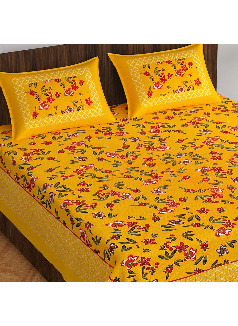 Queenie Queenie Brand 100% Cotton Rajasthani Jaipuri Traditional King Size Double Bed Bedsheet with 2 Pillow Covers/Zikzag Print Bedsheet for DoubleB Bed (ZIGZAK-LY)  - Image 1