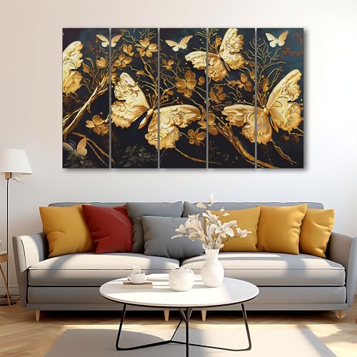 The Castle Decor-Golden Butterflies painting with frame 5 Big Size (27x48) Multiple Frames Wall Art Painting for living room,Bedroom,Drawing room,Hotels-Wooden Framed-Digital Paintin- - Image 3